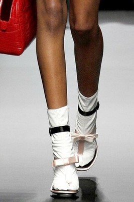 PRADA S/S 2013 RUNWAY White Leather Toe Socks Booties Shoes IT36
