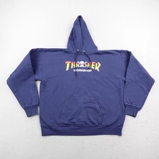Thrasher Hoodie Mens Large Blue Alien Workshop Skateboarding Pullover Sweatshirt