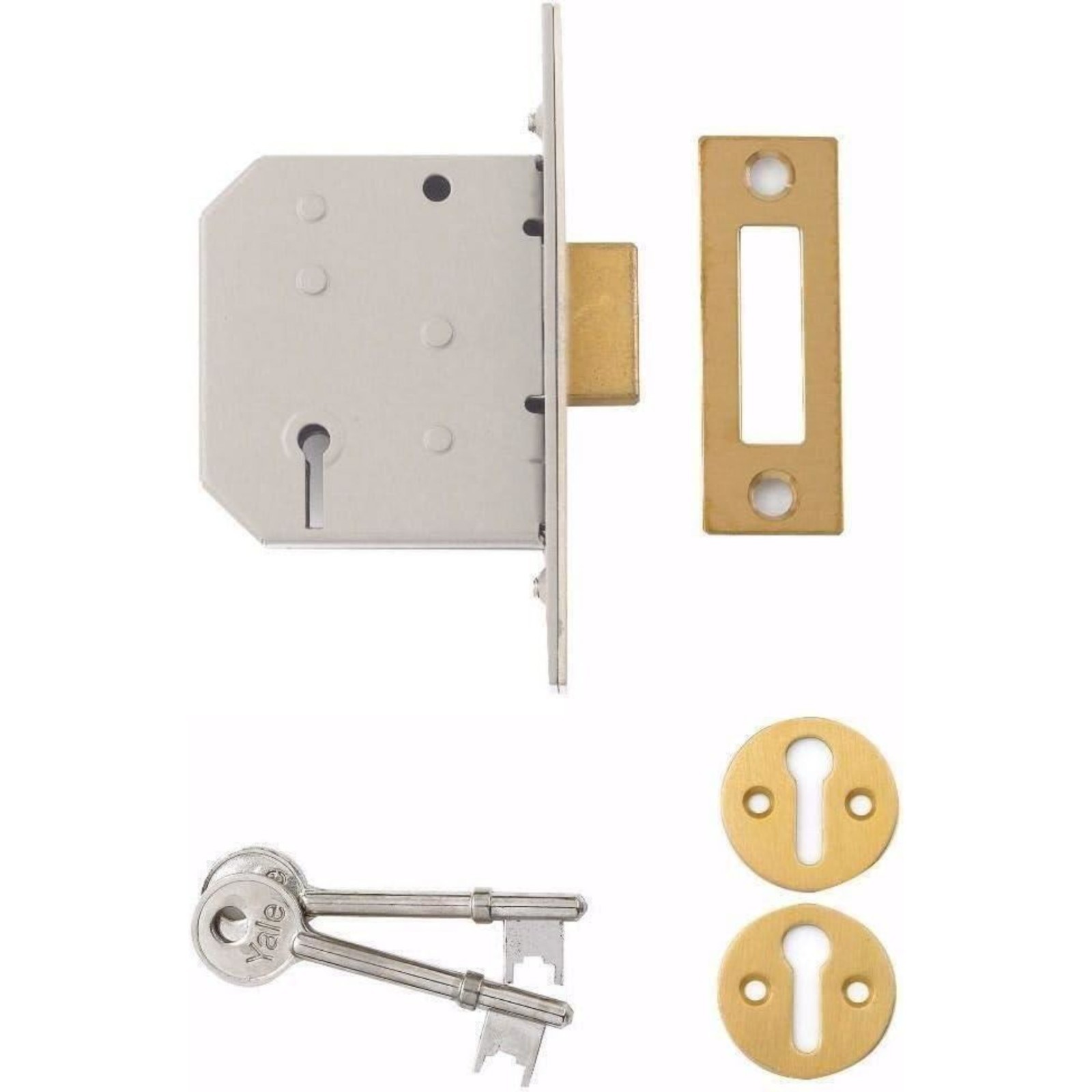 Yale 3 Lever Mortice Deadlock Standard Security Polished Brass 3 Inch 76 mm