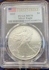 Silver! 2022 US $1 Eagle  PCGS MS70 1 Troy oz .999 Fine SIlver First Strike