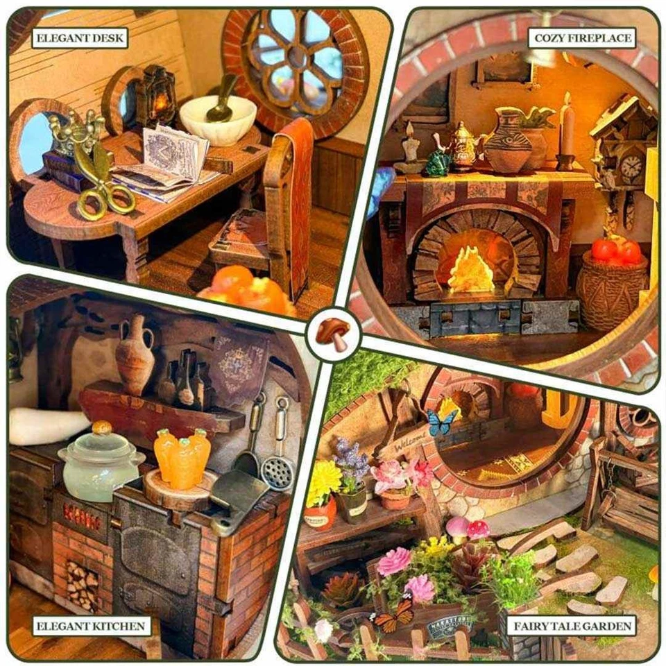 Hágalo usted mismo Estatuillas Casa Casa Madera Miniaturas Kits Hobbit-Agujeros Construir Hecho a Mano Regalo Foto 3 de 4