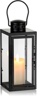 Black Metal Candle Lantern 24cm Outdoor Indoor Garden Hanging Decor Holder
