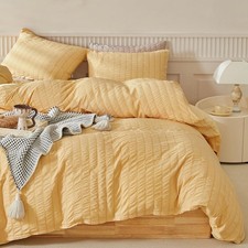 Duvet Cover Set Queen Size, 3pcs Washed Microfiber Mustard Yellow Bedding Set,