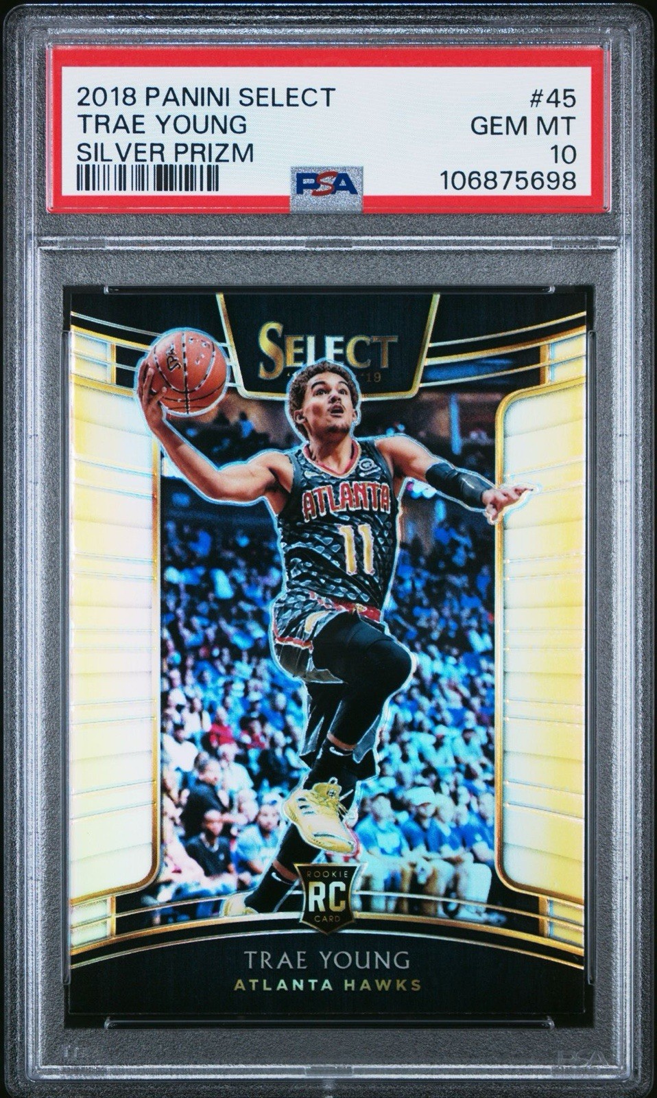 2018-19 Panini Select Trae Young #45 Rookie RC Silver Prizm Hawks PSA 10