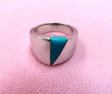 EA 925 Sterling Silver Turquoise Wide Band Ring Size 6.75 - 8.25 Grams