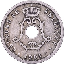 [#638664] België, Leopold II, 5 Centimes, 1901, Brussels, Cupro-nikkel, FR+, KM: