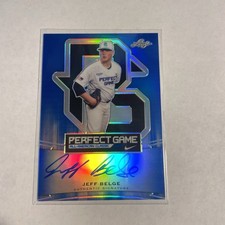 2015 Leaf Metal Draft Perfect Game Blue Prismatic /25 Jeff Belge Auto