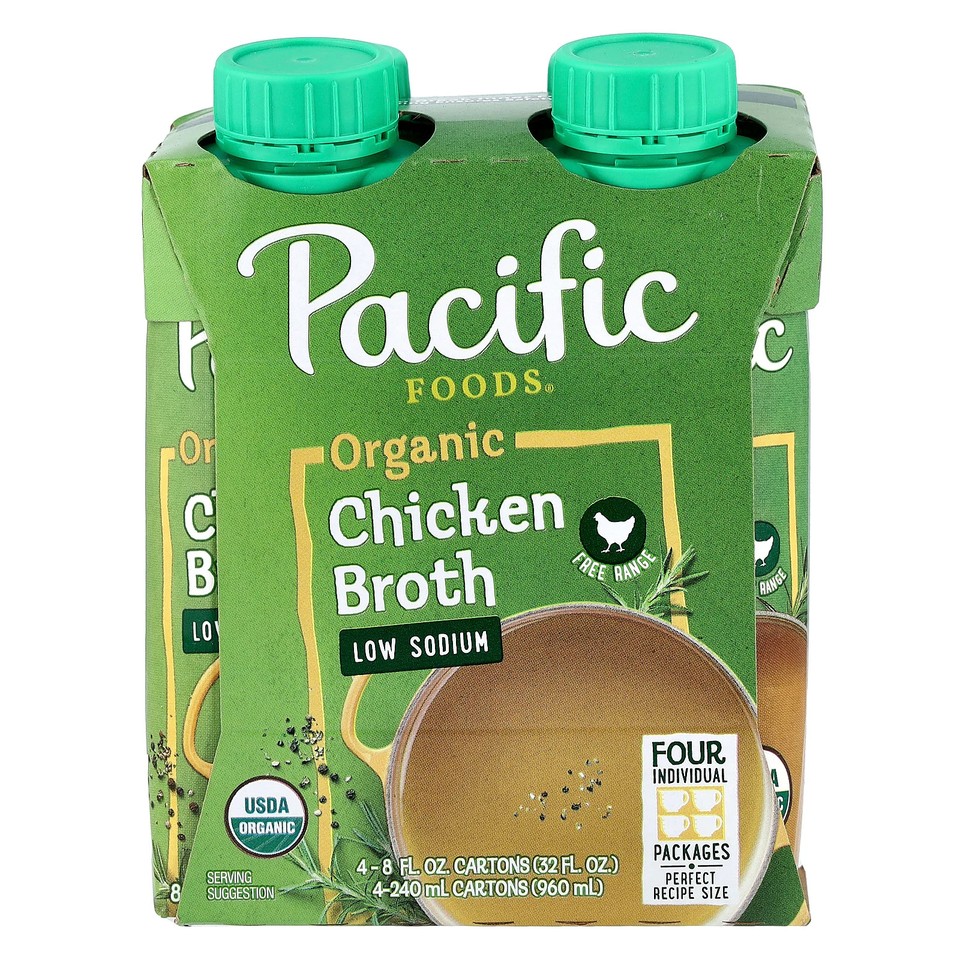 Organic Free Range Chicken Broth, Low Sodium, 4 Cartons, 8 fl oz (240 ml) Each