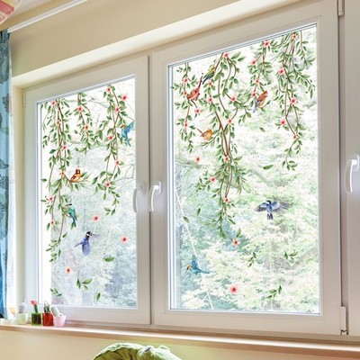 Decorative Removable PVC Window Clings with Birds and Willow Branches for Home