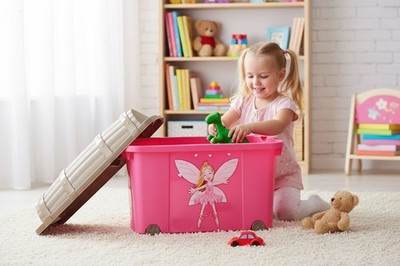 XXL Spielzeugkiste mit Deckel Aufbewahrungsbox Rollen Spielzeugbox Kiste Truhe