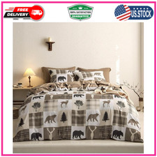 - Rustic Comforter Set with Sheets, Cabin Lodge Christmas Bear Moose Deer Wildli