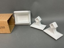 Vintage Set White Porcelain Bathroom Fixtures Towel Bar Mounts  Soap holder NOS