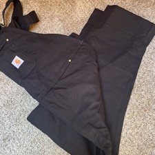 CARHARTT Mens BLACK Bib OVERALLS DOUBLE Knee 42x30