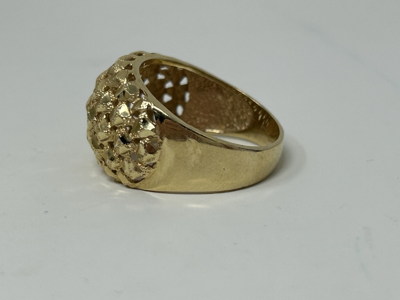 Solid 14k Yellow Gold Dome Ring, Nugget Diamond C… - image 8
