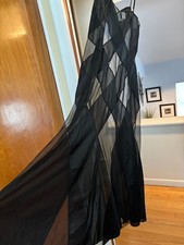 Vintage FREDERICKS OF HOLLYWOOD Black Satin and Mesh Strappy Maxi Slip sz LARGE