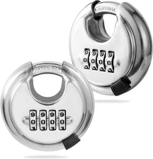 round Combination Lock, Uncuttable Combination Disc Padlock, 3/8 Inch Shackle Ou