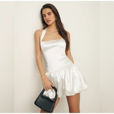 NWT Reformation Babette Silk Dress Ivory Size 2 Halter Neck Bubble Skirt