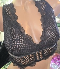Victorias Secret Rare Vintage bra bralette  M Black Mesh UnLined Scalloped Lace