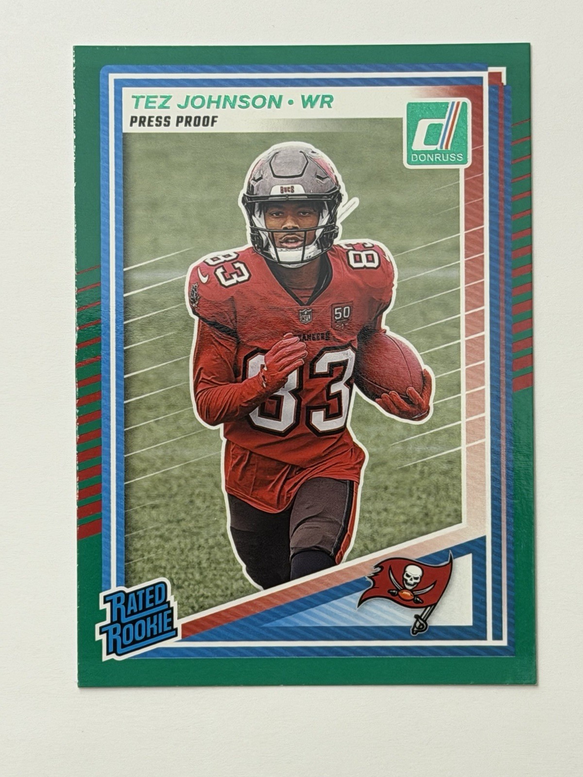 2025 Donruss Tez Johnson Rated Rookie Green Press Proof RC #313 Buccaneers