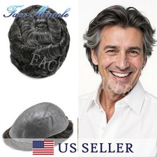 Mens Hairpiece Ultra Thin Skin Hair Replacement System Human Hair V-Looped Hair