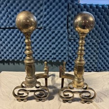 Federal Period American Canonball Brass Andirons 18th Century