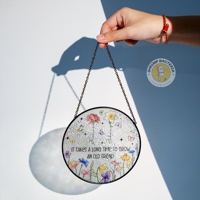 Birth Month Flower Stained Glass Suncatcher, Old Friend, Best Gift
