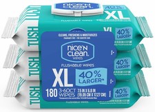 Nice 'N CLEAN Extra Large Flushable Wipes Plant Based  180 Butt Wipes