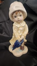 Vintage Seymour Mann Ceramic Figurines Boy in Raincoat w/Umbrella LUV-20 Japan