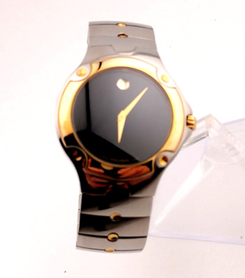 Movado Mens Sports Edition 2-Tone 18K GP/SS Blk Dial Model #84.G1.1892~Excellent