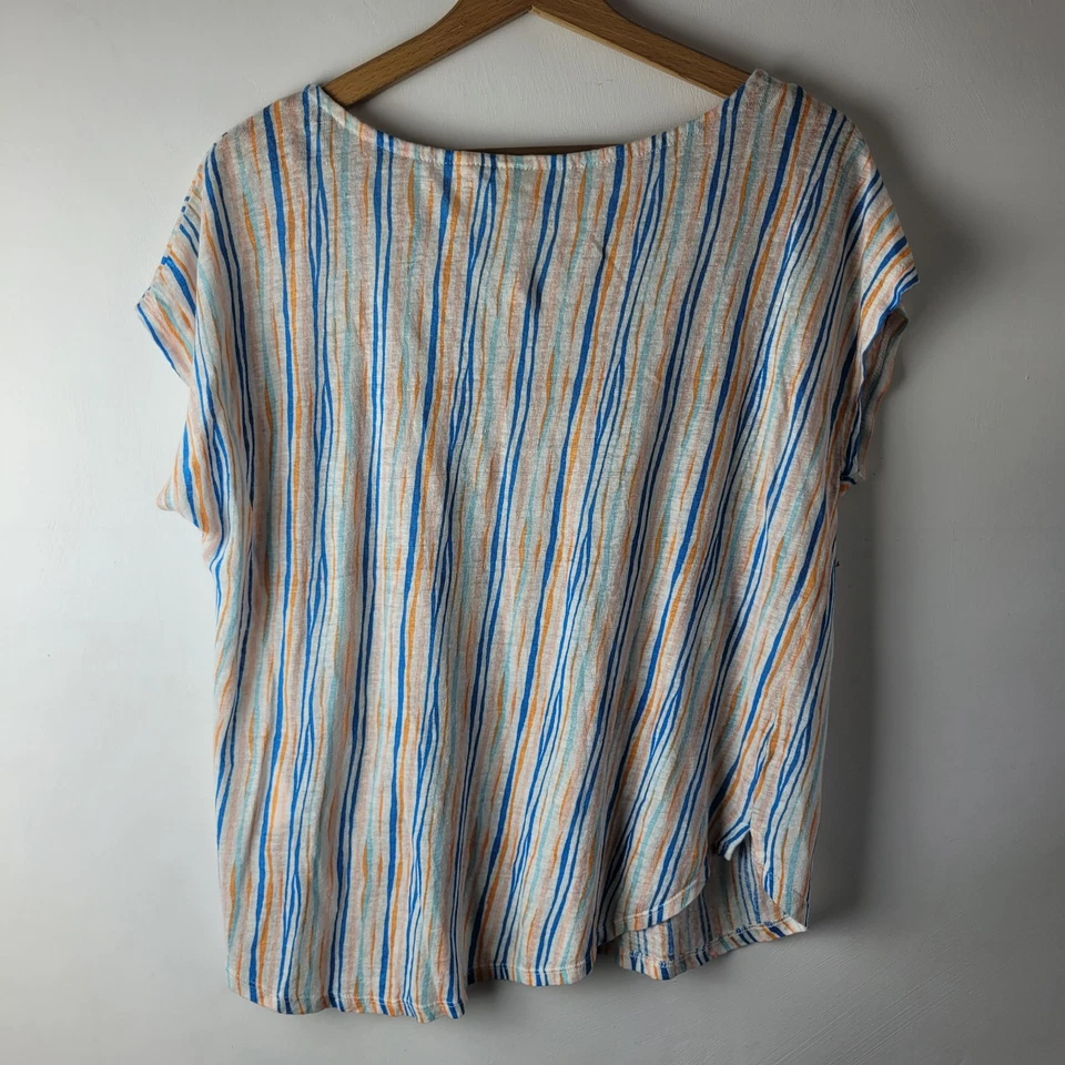 Christian Siriano Mujer Talla XL Arco Iris Rayas 100% Lino Boxy Top Informal Verano Foto 2 de 4