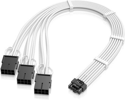 EZDIY-FAB GPU Sleeved Cable Extension 16pin(12+4) PCIe 5.0 to 3X PCIE 8pin White