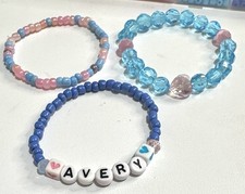 Custom Names Kids Bracelets Beaded, Assorted Colors, 3 Set Bracelets.