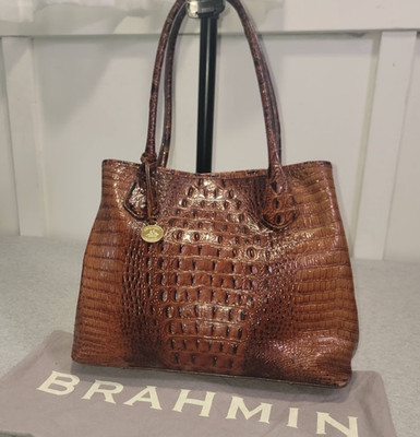 Brahmin Julian Pecan Purse Large Handbag Tote Embossed Croc 