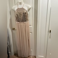 David's Bridal Gold and Champagne Chiffon Sequin Halter Gown  Size 22 