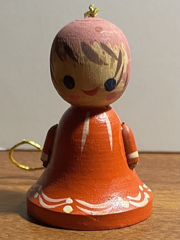 Vintage Wooden Hand Painted Christmas Bell Ornament