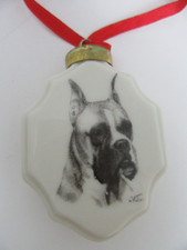 Etched Ceramic Christmas Holiday Ornaments Boxer Dog