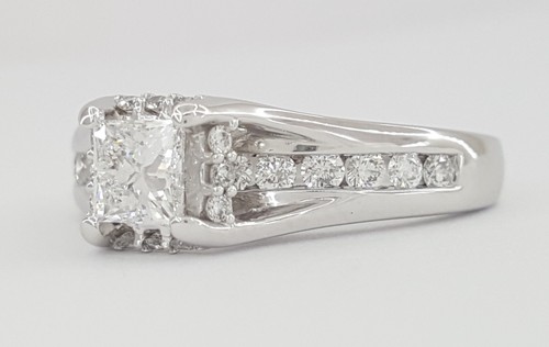 Princess Cut Diamond Halo Channel Set 1 ct 14k White Gold Engagement Ring - Picture 5 of 8