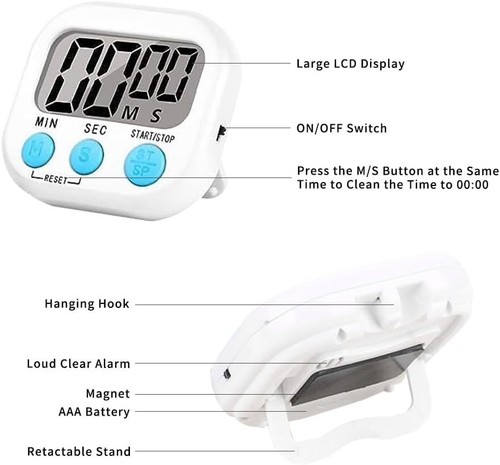 2x Large Magnetic LCD Digital Kitchen Timer Countdown For Cooking Loud Clock Ala - Picture 3 of 7