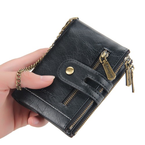 Mens Wallet with Anti-Theft Chain Leather Bifold Double Zipper Coin Pocket Purse - Picture 14 of 25