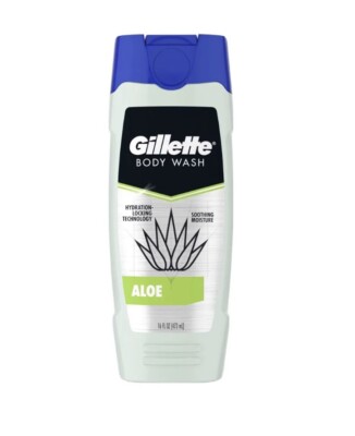 1) Gillette Aloe Body Wash, 16oz, w/ Hydration Lock Technology Soothing Moisture