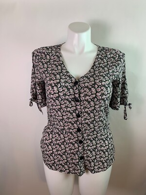 NEW Ann Taylor LOFT Floral Button Down V Neck Blouse Top 8
