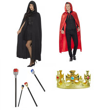 King Queen Royal Red Black Costume Fancy Dress Book Day - Cape, Scepter & Crown