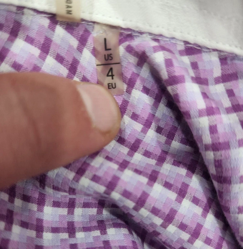 Camisa de vestir Bertigo para hombre blanca púrpura a cuadros con botones talla L EU4 Foto 4 de 4