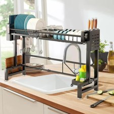 Space Saving Over The Sink Dish Drying Rack 2 Tier Adjustable Dish Drainer Large