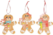 Brown Gingerbread Man Christmas Ornaments Set 3, Holiday, Clay, Christmas Tree