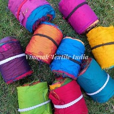 3"W Assorted 100g Recycled Sari Silk ribbon, Mix solid colors, crafting sewing