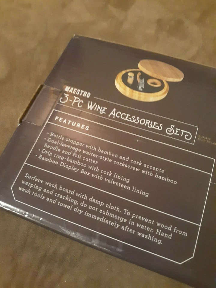 Legacy Maestro 3 Pc Wine Accessories Set in Bamboo Case Item 890-00-506 - Image 3 of 4