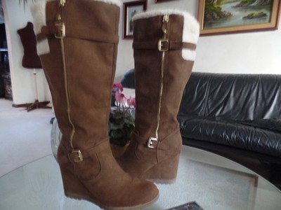 UNISA BEAUTIFUL BROWN BOOTS WEDGES KNEE 