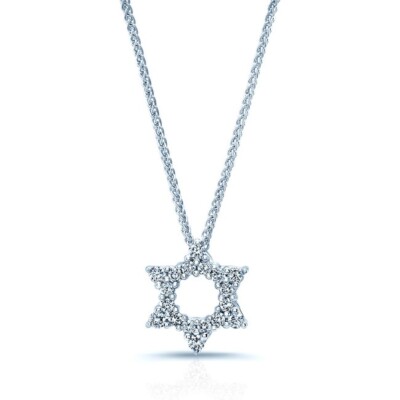 18K White Gold Diamond Star of David Pendant Necklace Natural 0.30 CT Round Cut