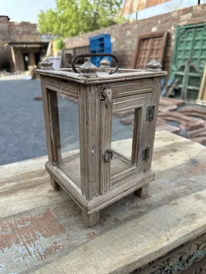 Antiguo soporte de lámpara de aceite envejecido blanco hecho a mano de madera antiguo caja colgante Foto 3 de 4